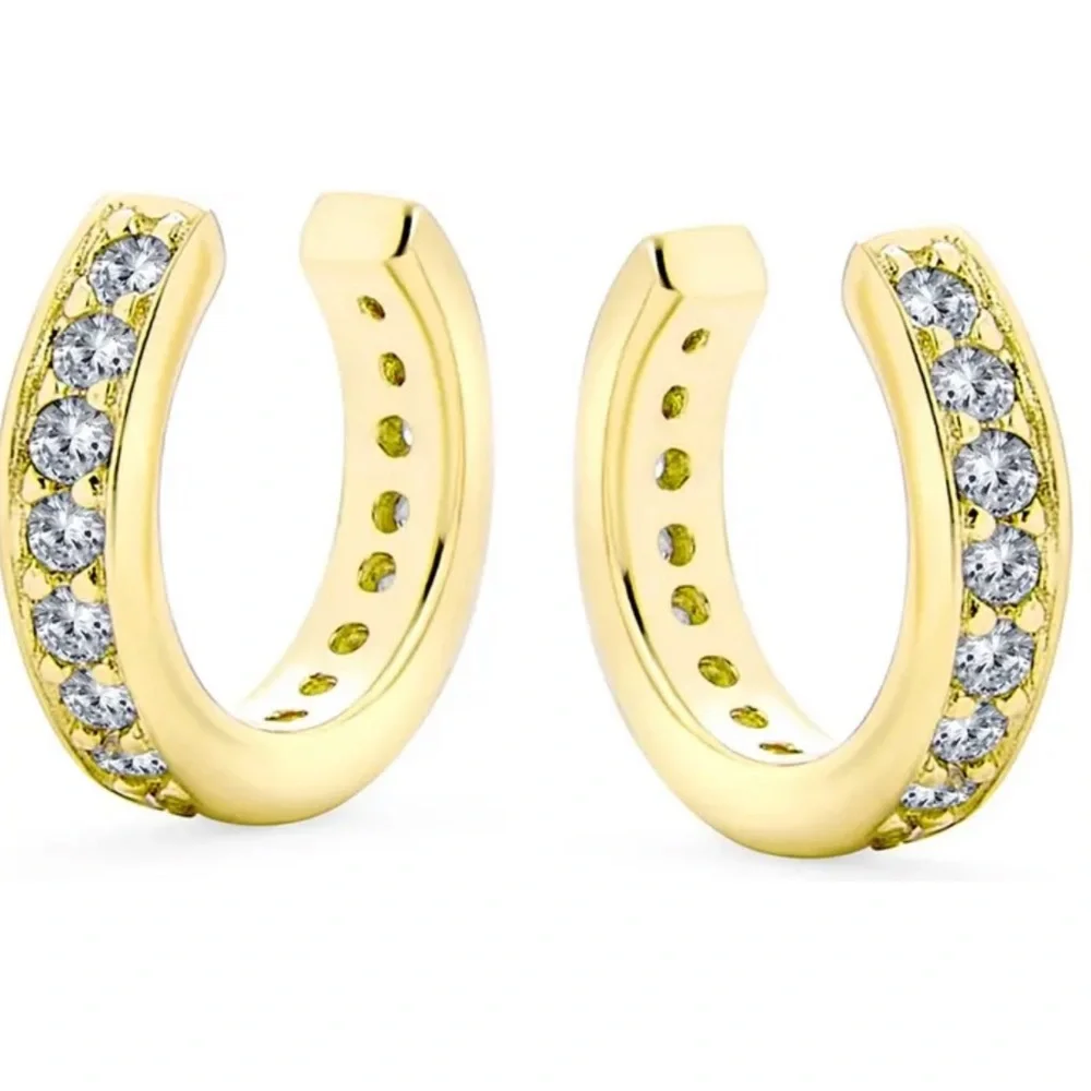 Gold Plated Sterling Silver CZ Ear Cuffs - Picture 1 of 6